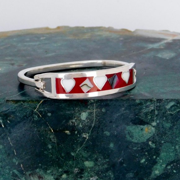 SOLD----Mexican Bracelet Child's Hearts Alpaca Silver K02 - Picture 2 of 4